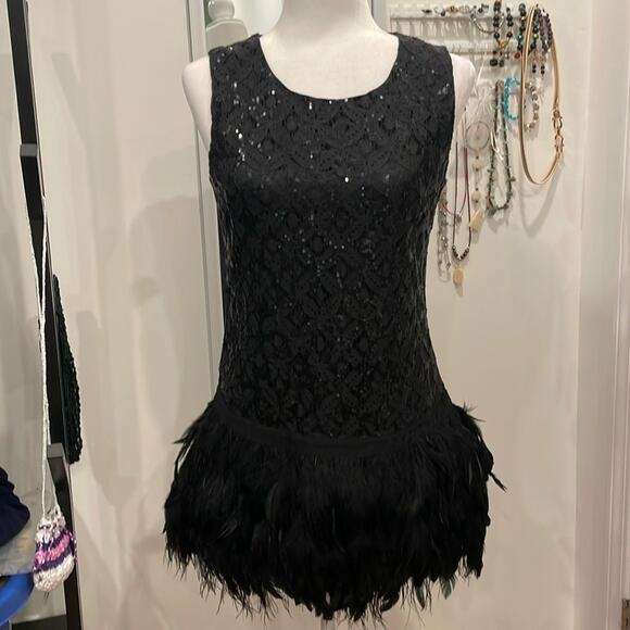 Black Whimsigoth Mini Dress size S Spooky Halloween Sequins Feathers Witch - Picture 2 of 14